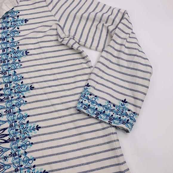 Orvis Hooded Pullover Embroidered Top Sweatshirt Tunic Creme Blue Size Medium - Picture 6 of 12